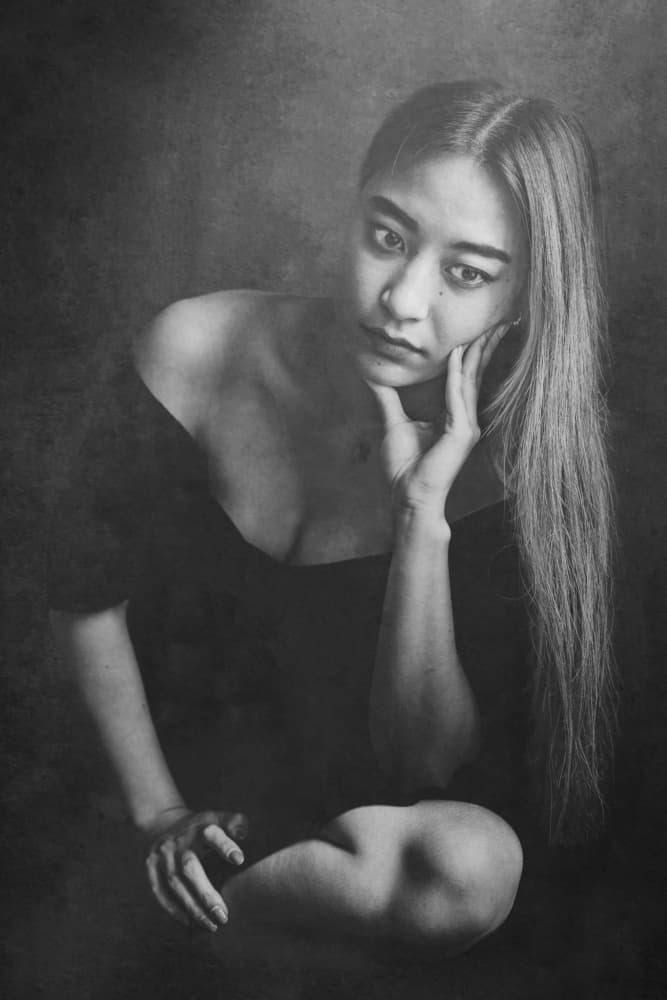 Pensive Black White Portrait by Eiji Yamamoto — canvas wall art
