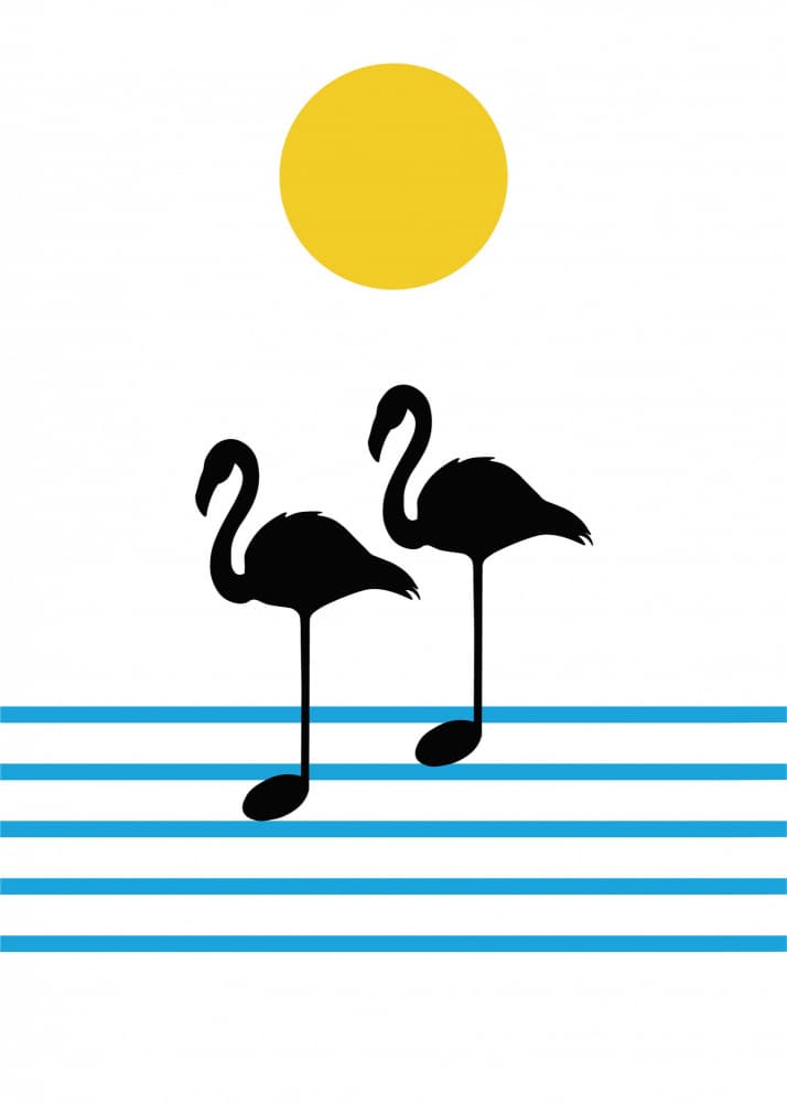 Musical Flamingos Sun by Cesare Bellassai Art — canvas wall art