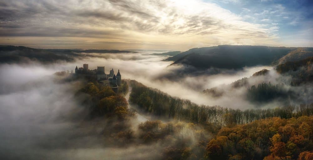 Misty Castle Autumn Landscape by Guy Krier — canvas wall art