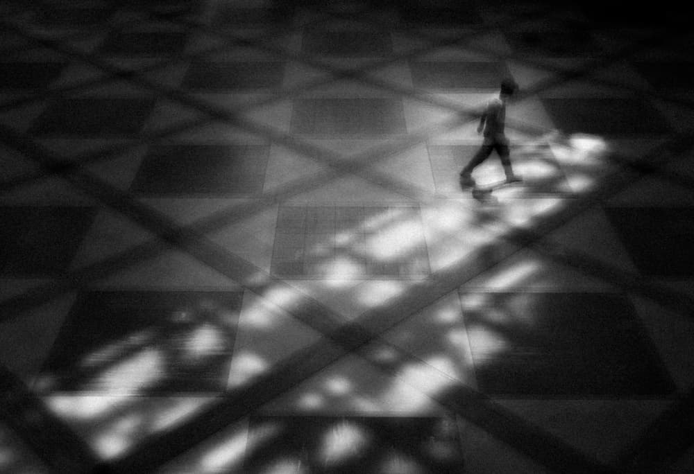 Man Walking Through Shadows by HISASHI ISHIKAWA — canvas wall art