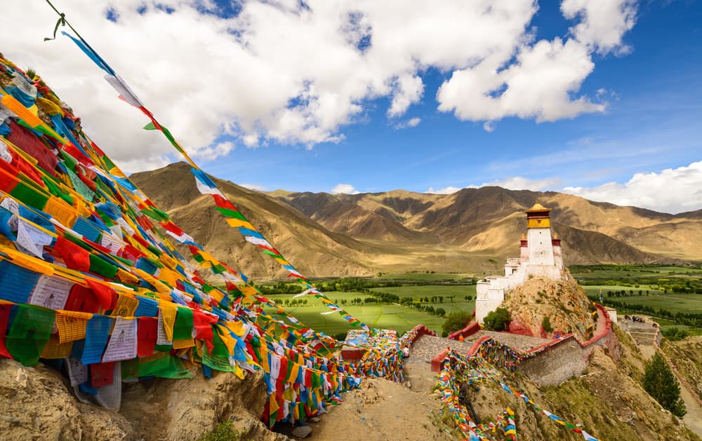 Ancient Tibetan Temple Flags by Yumian Deng — canvas wall art