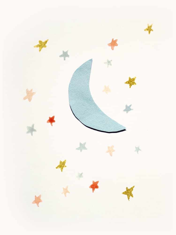 Soft Moon and Stars by Gemma Bardot — canvas wall art