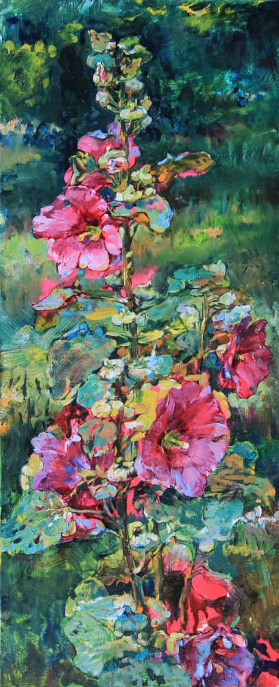 Vibrant Hollyhock Bloom by Andrii Kutsachenko — canvas wall art