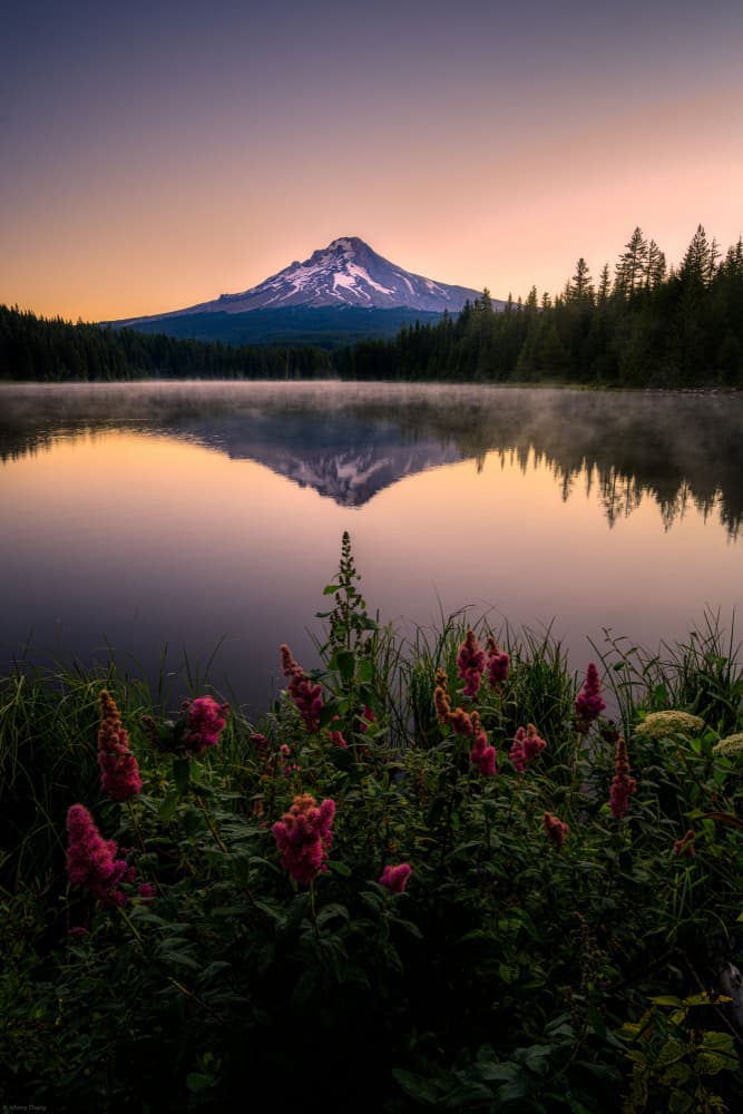 Dawn Mountain Lake Reflection by Johnny Zhang — canvas wall art