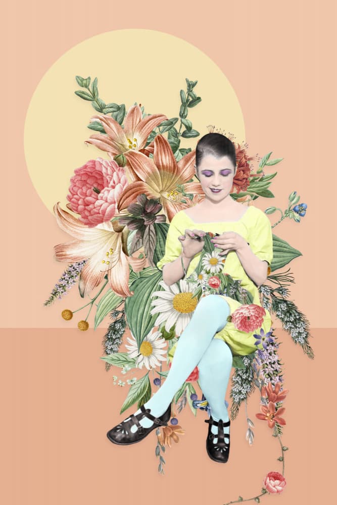 Retro Woman Floral Collage by Marja van den Hurk — canvas wall art