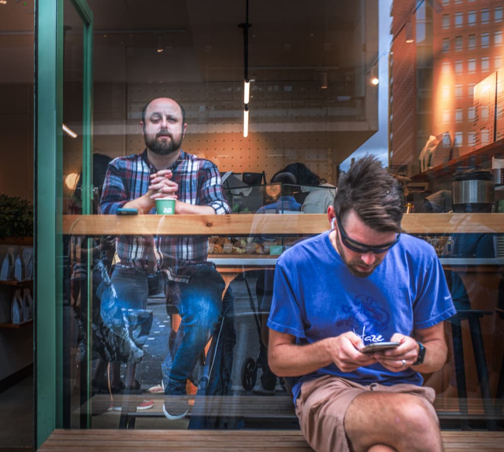 City Cafe Reflections by Alex Ogazzi — canvas wall art