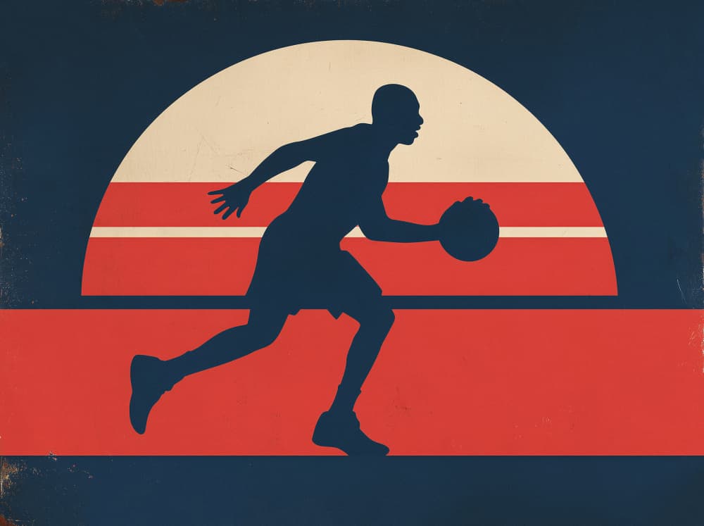 Retro Basketball Sunset by Pictufy Studio IV — canvas wall art