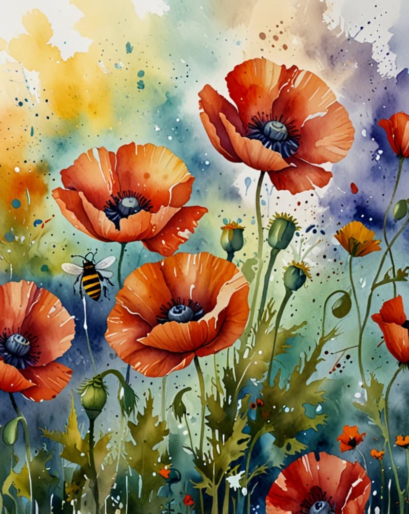 Colorful Garden Poppies by Anda Bieza — canvas wall art