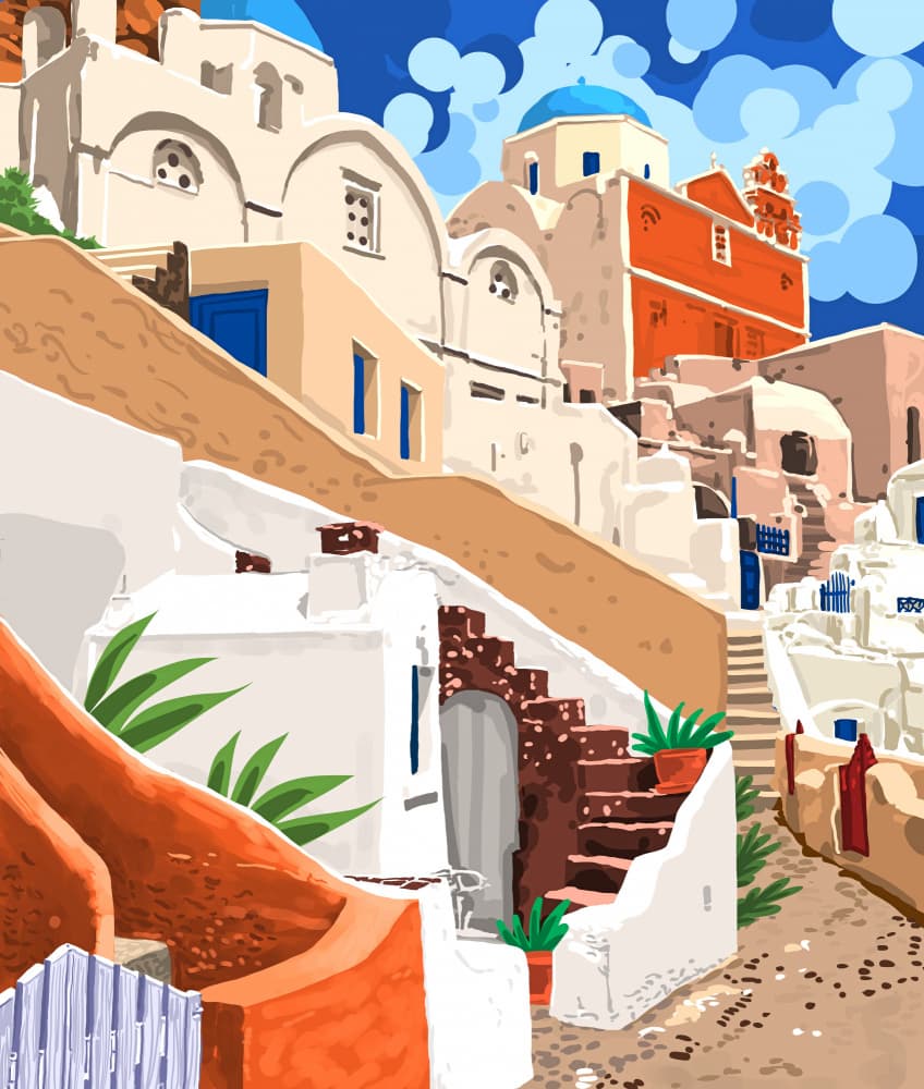 Santorini Blue Domes by Uma Gokhale — canvas wall art