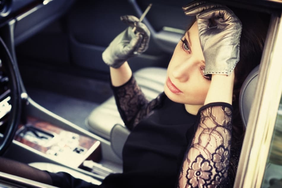 Pensive Woman Vintage Car by Bart Peeters — canvas wall art