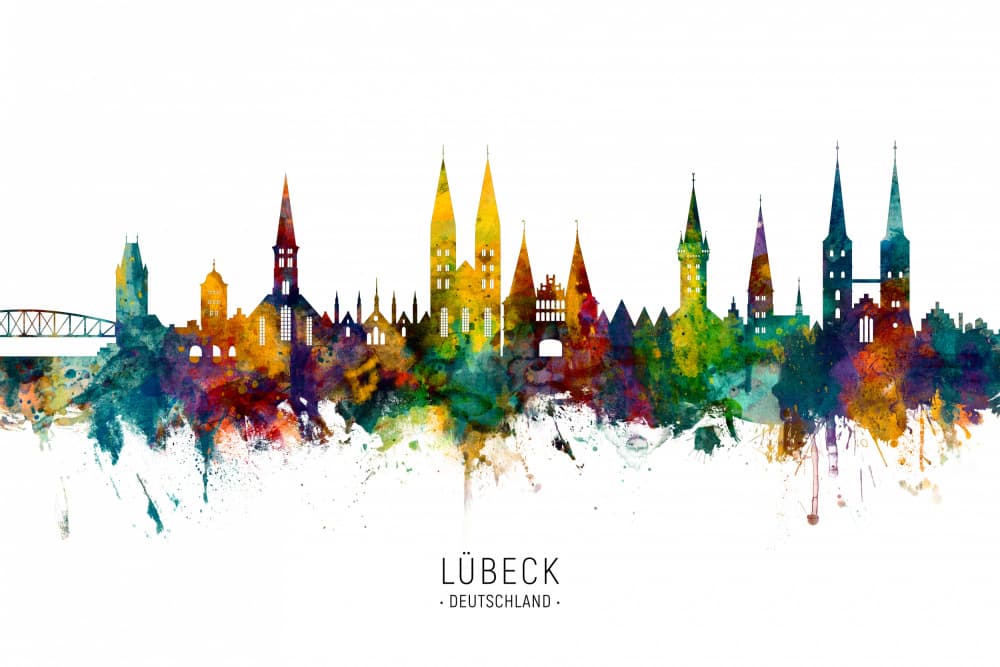 Vibrant Lübeck Skyline by Michael Tompsett — canvas wall art