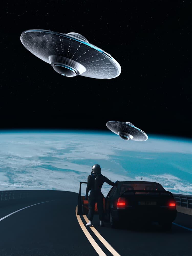 UFO Encounter Road Trip by Ritvik takkar — canvas wall art