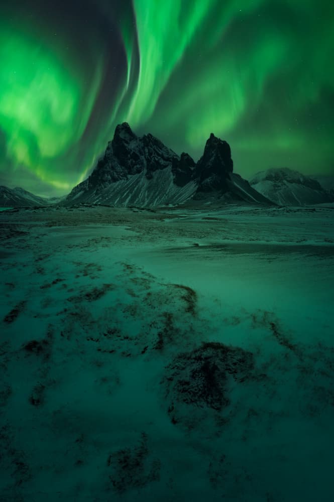 Northern Lights Mountain Glow by David Martin Castan — canvas wall art