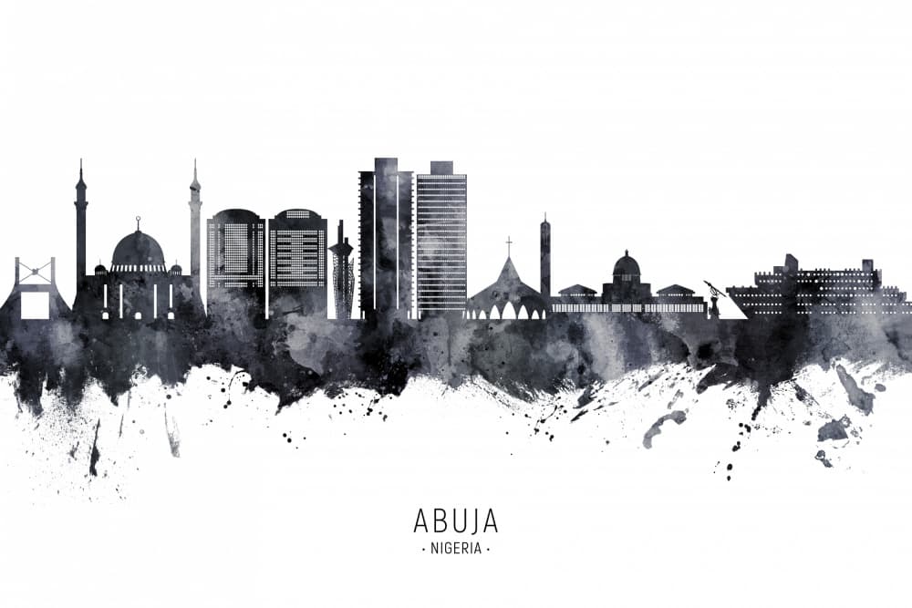 Abuja Skyline Watercolor by Michael Tompsett — canvas wall art