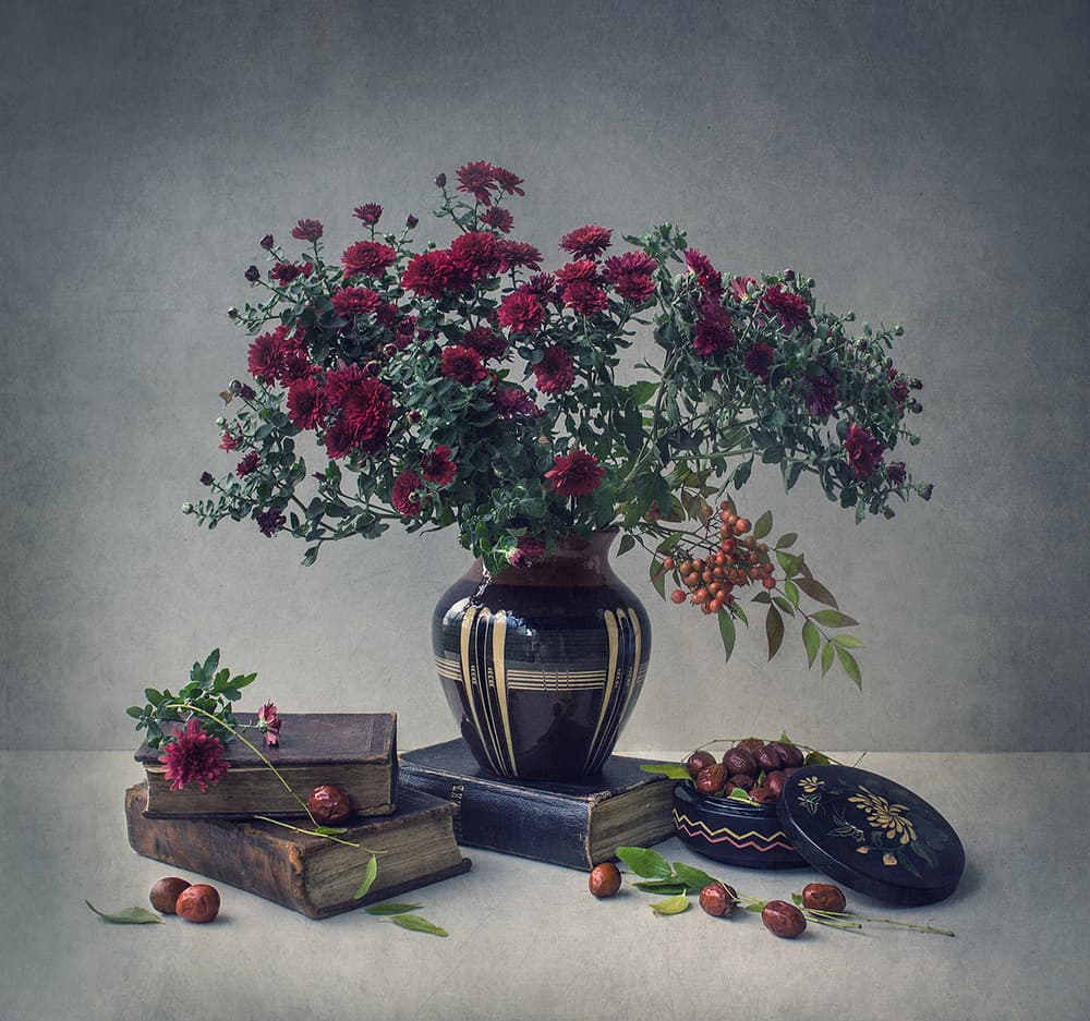 Vintage Floral Still Life by Dimitar Lazarov - Dim — canvas wall art