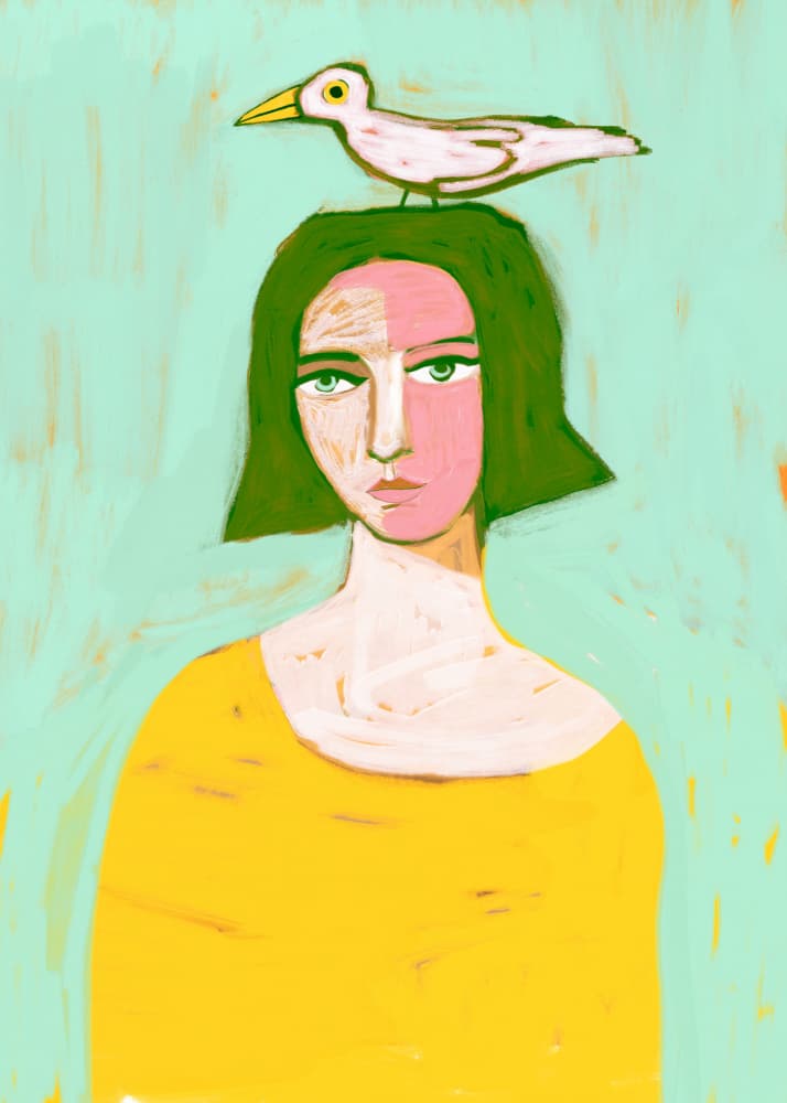 Serene Woman with Bird by Sharyn Bursic — canvas wall art