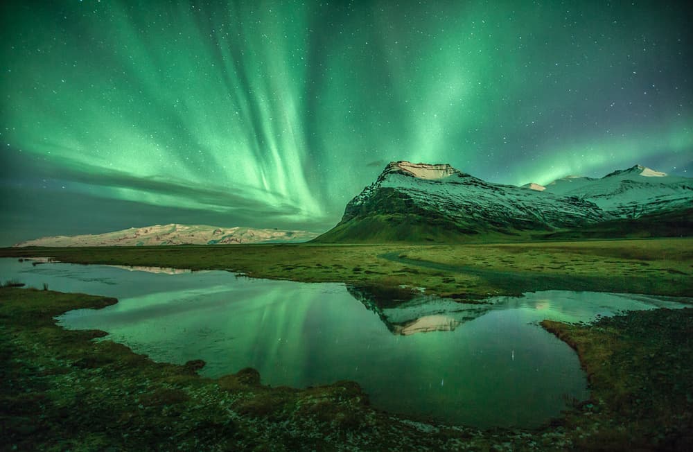 Northern Lights Mountain Reflection by Peter Svoboda MQEP — canvas wall art