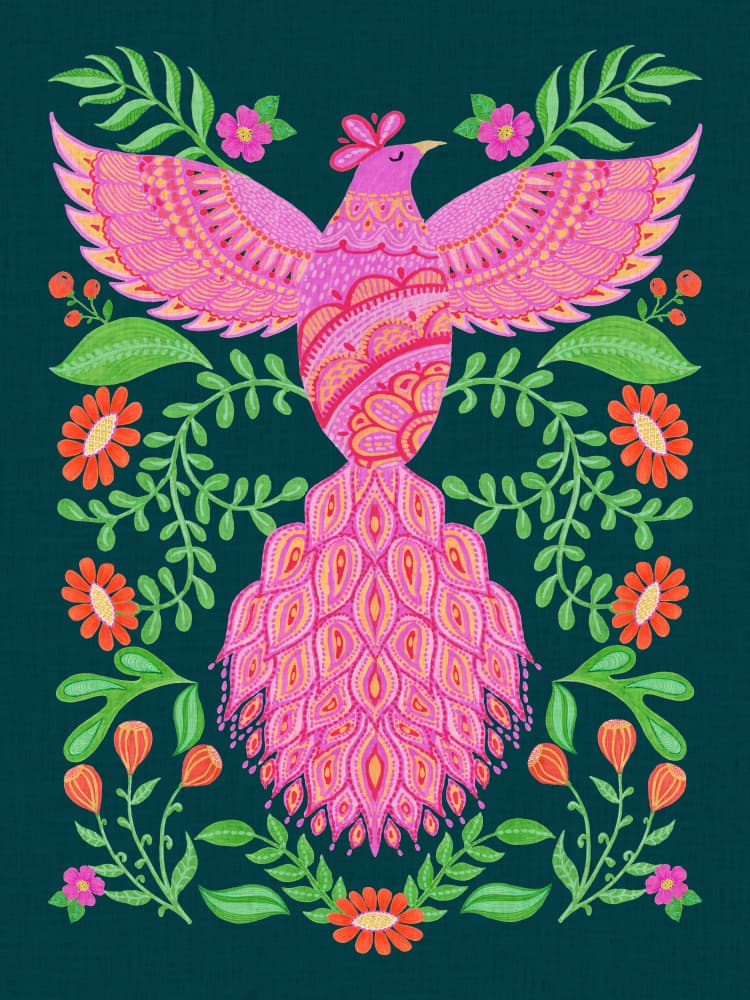Vibrant Folk Phoenix by Suchi Deb — canvas wall art