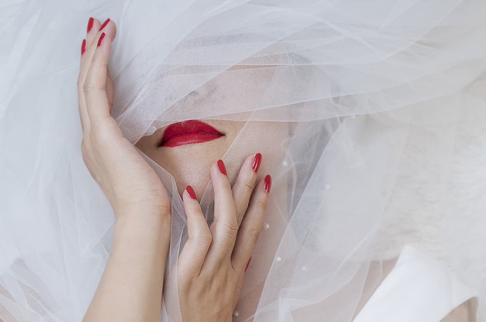 Veiled Woman Red Lips by Emma Zhao — canvas wall art