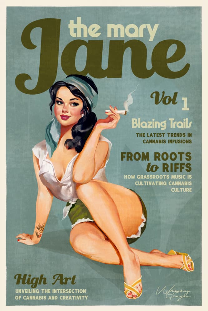 Mary Jane Retro Vintage Pinup Cannabis Art by The Whiskey Ginger — canvas wall art