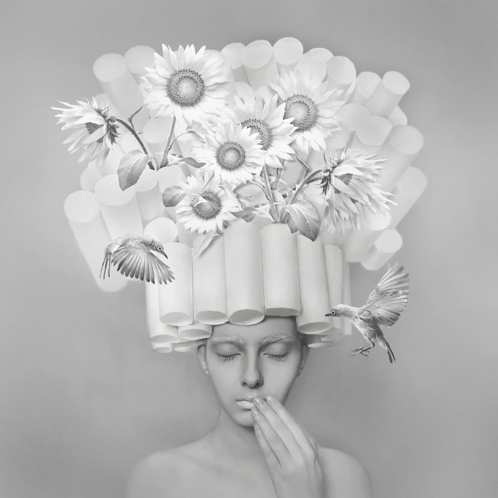 Ethereal Sunflower Portrait by hardibudi — canvas wall art