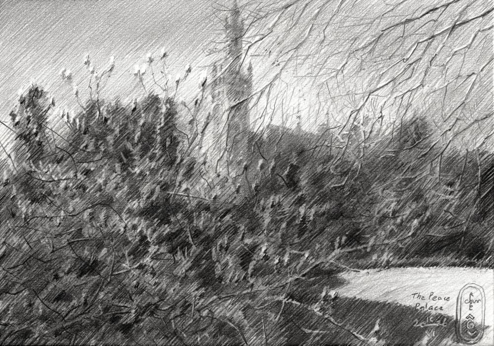 Peace Palace Pencil Sketch by Corné Akkers — canvas wall art