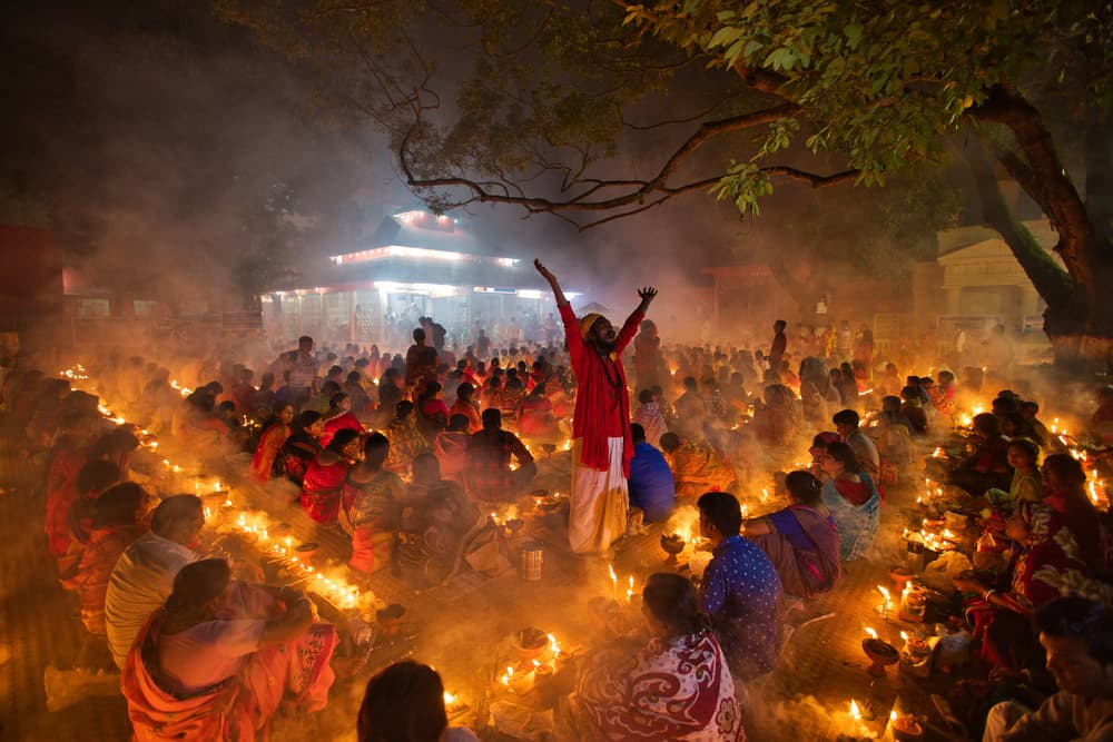 Sacred Flames Ceremony Night by Azim Khan Ronnie — canvas wall art