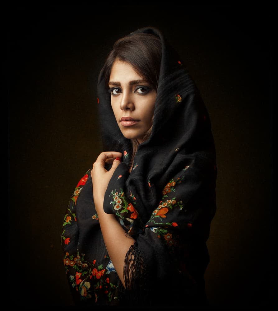 Pensive Floral Shawl by Mehdi Mokhtari — canvas wall art