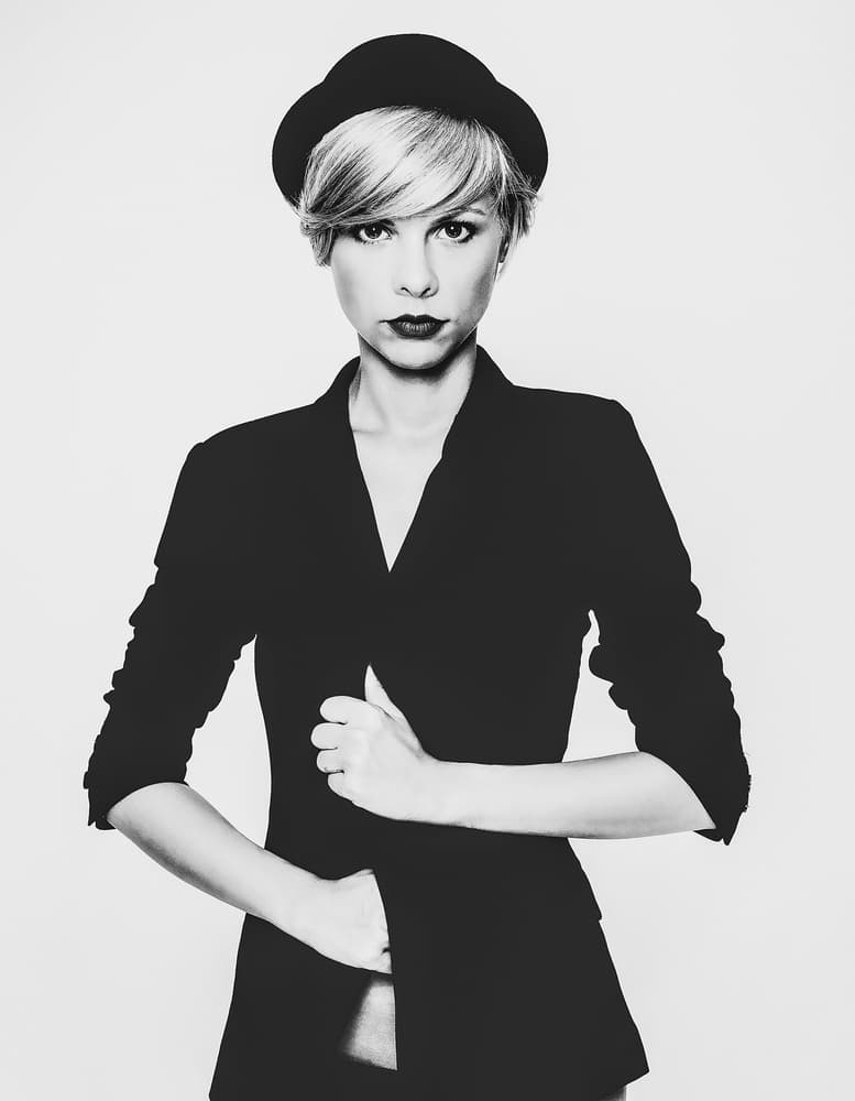 Chic Portrait Black Hat by Simion Adrian — canvas wall art