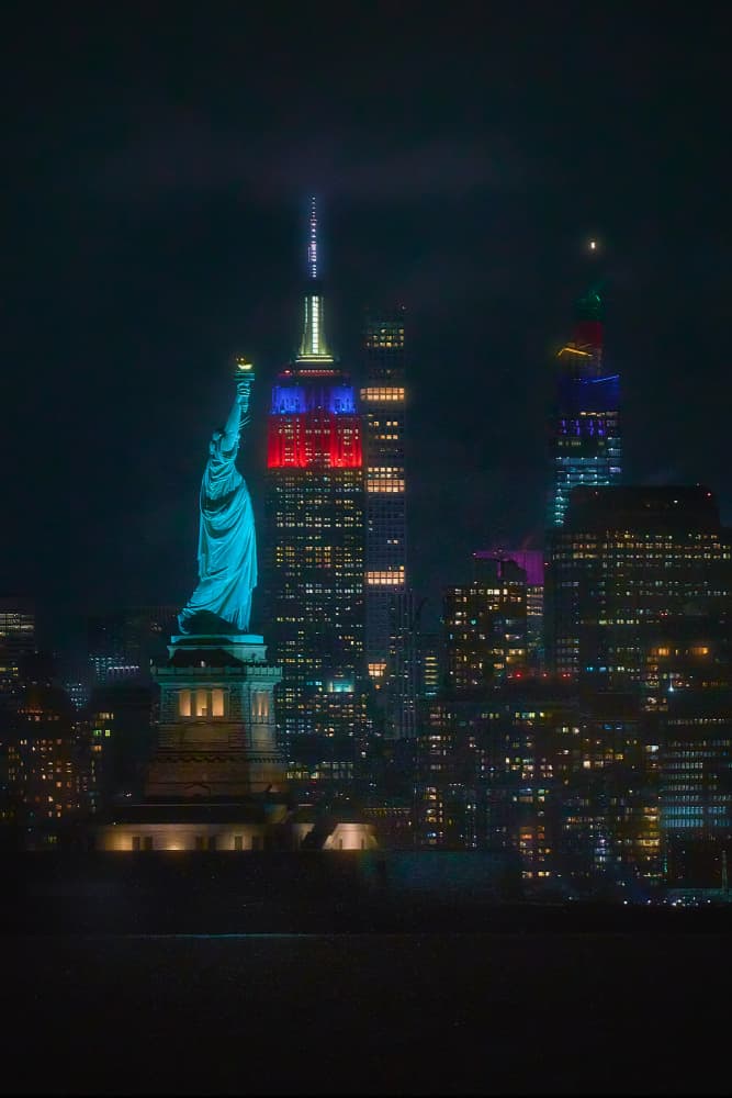 Statue of Liberty Night Skyline by Javier de la Torre — canvas wall art