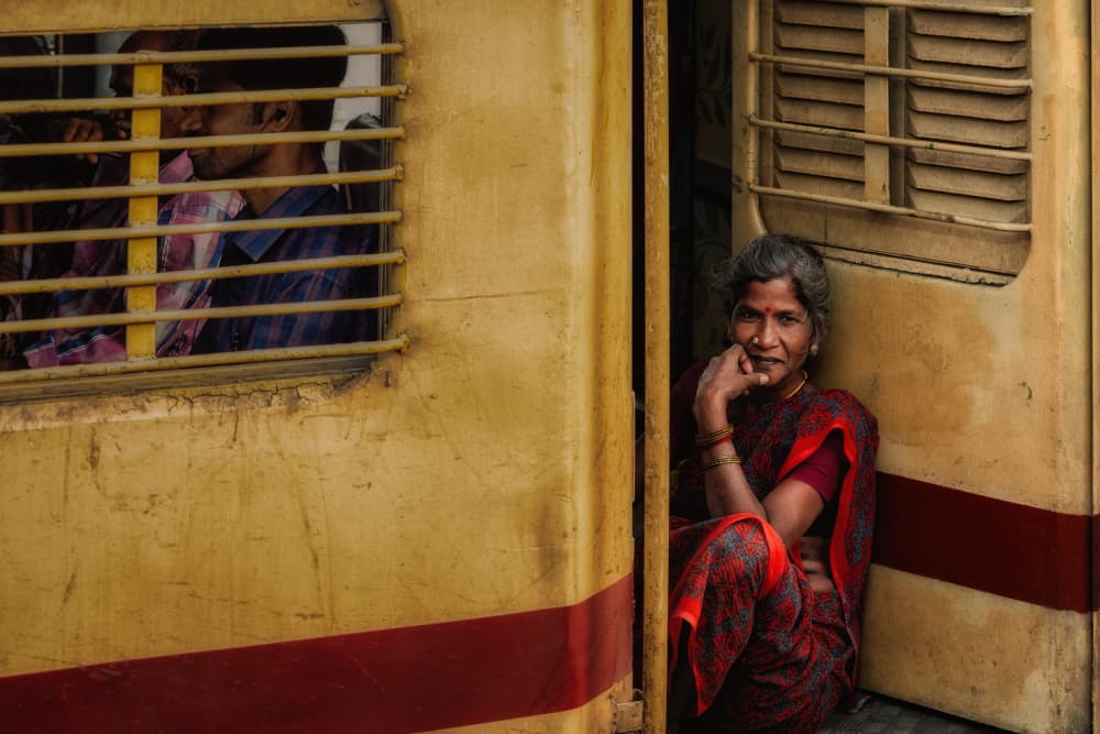 Woman In Train Doorway by Martin Steeb — canvas wall art