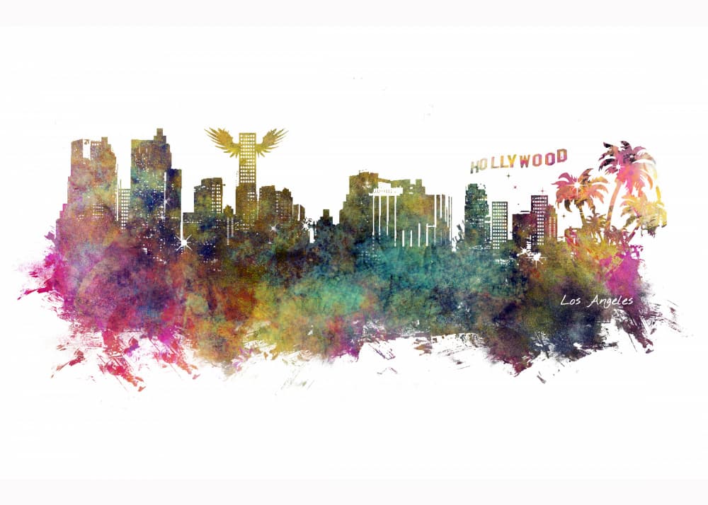 Vibrant Los Angeles Skyline by Justyna Jaszke — canvas wall art