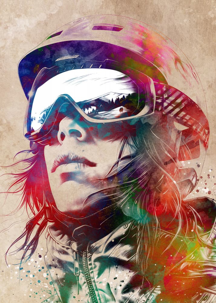 Watercolor Skier Mountain Reflection by Justyna Jaszke — canvas wall art