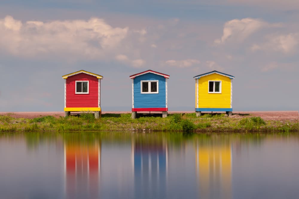 Vibrant Sheds Reflections by Tony Xu — canvas wall art