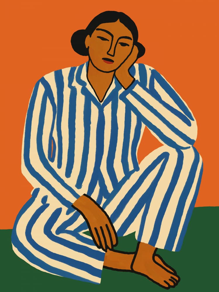 Woman in Striped Pajamas by Little Dean — canvas wall art