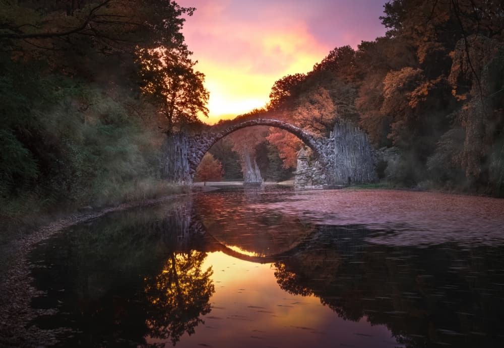 Vibrant Arch Bridge Reflection by Larry Deng APA — canvas wall art