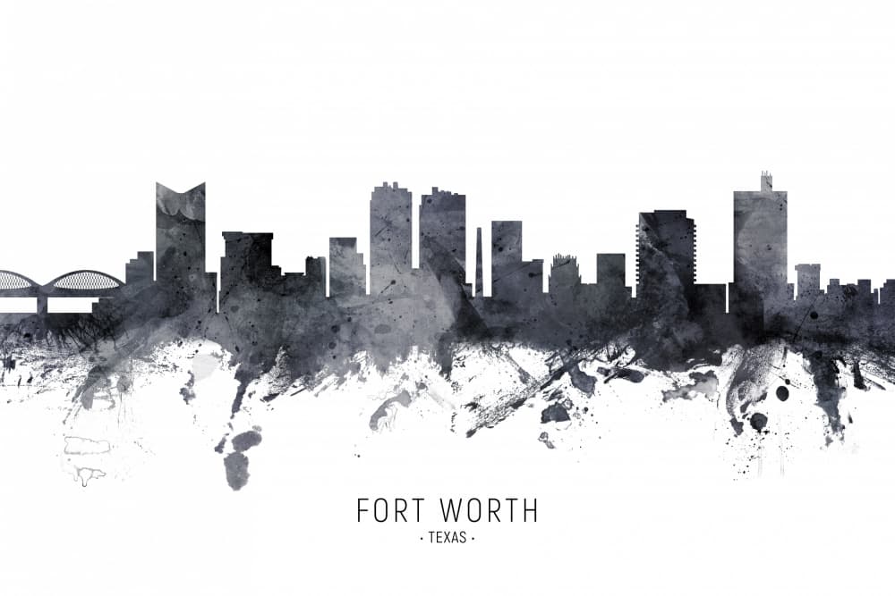 Fort Worth Watercolor Skyline by Michael Tompsett — canvas wall art