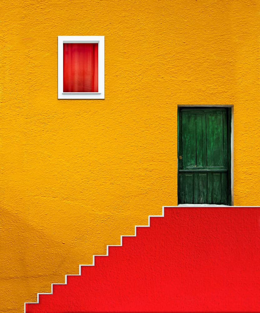 Vibrant Facade Red Stairs by Alfonso Novillo — canvas wall art