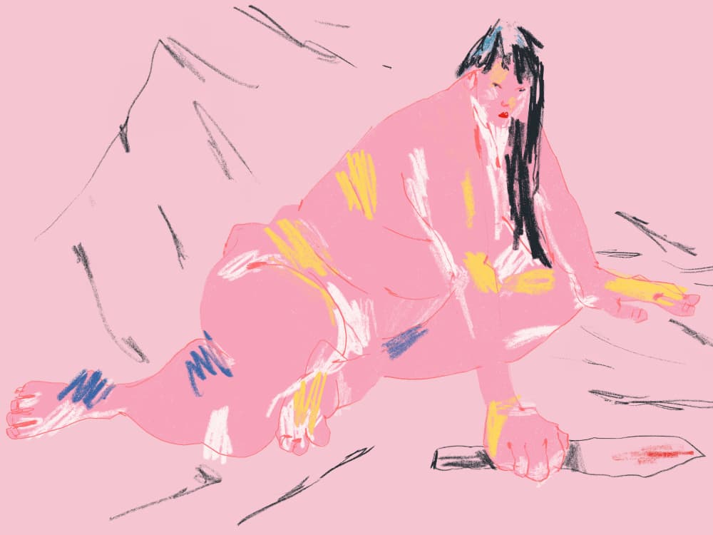 Pink Figure Bloodied Knife by Francesco Gulina — canvas wall art