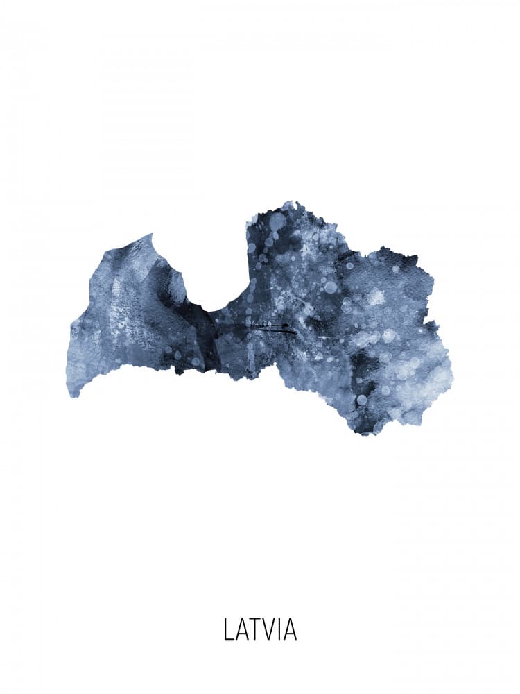 Latvia Watercolor Map by Michael Tompsett — canvas wall art