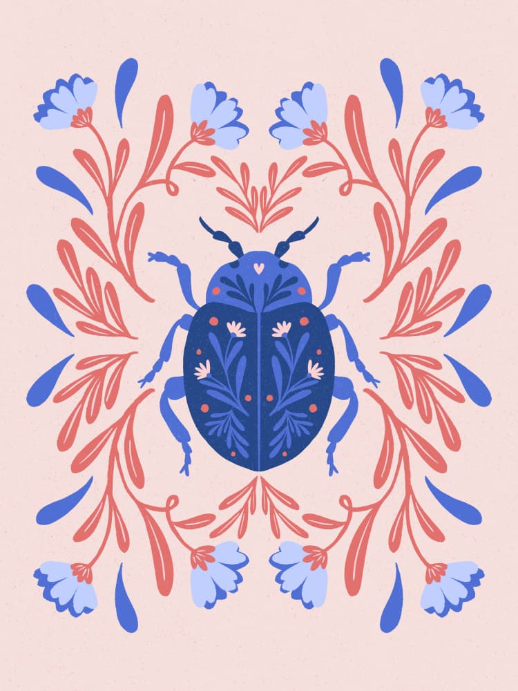 Whimsical Floral Beetle by Angela Minca — canvas wall art