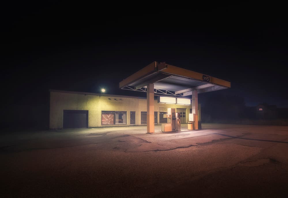 Abandoned Gas Station Night by Mika Suutari — canvas wall art