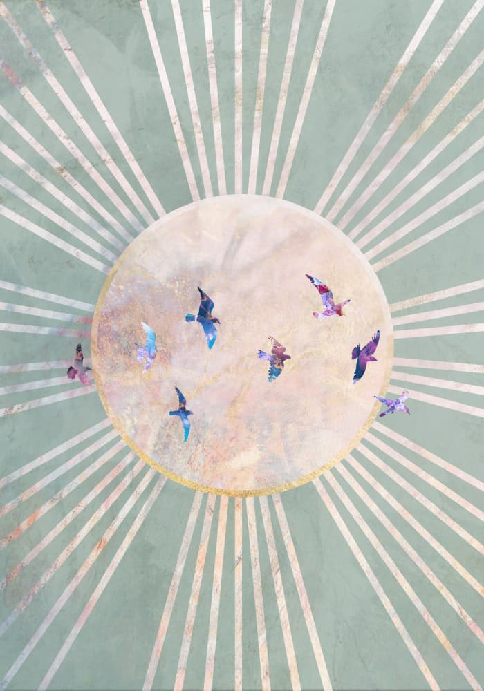 Celestial Birds Moon Rays by Sarah Manovski — canvas wall art