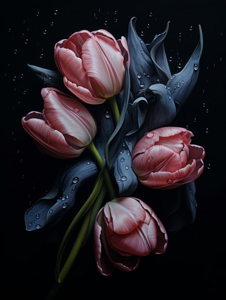Wet Pink Tulips by Bilge Paksoylu — canvas wall art