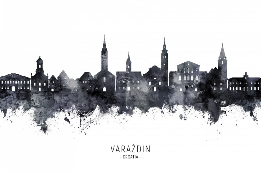 Varaždin Watercolor Skyline by Michael Tompsett — canvas wall art