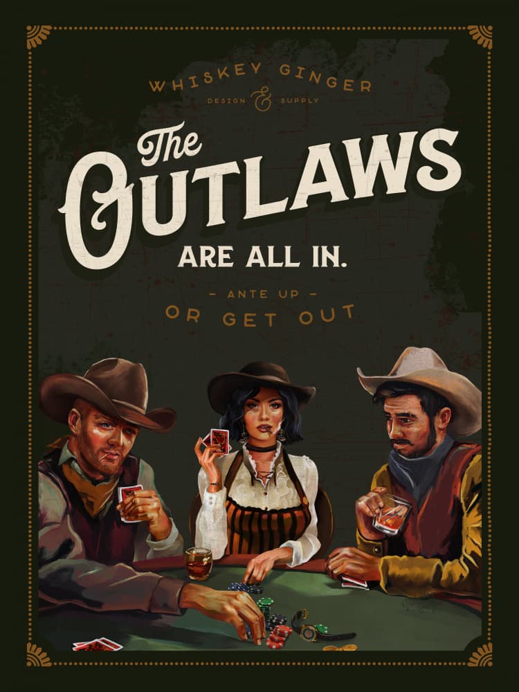 Outlaws Are All In Cool Cowboy Poker Art by The Whiskey Ginger — canvas wall art