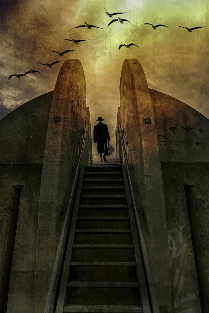 Man On Concrete Stairs by Marion Keijzer — canvas wall art