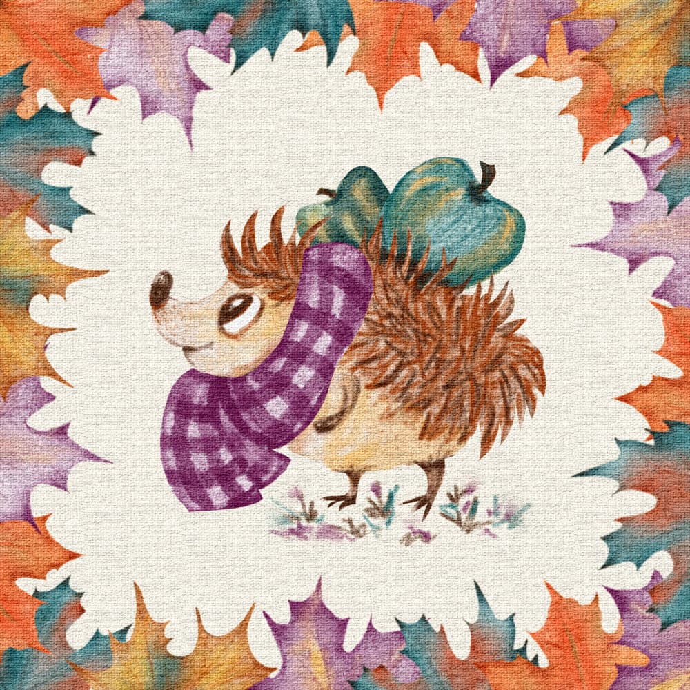 Cozy Fall Hedgehog by Olena Kovalova — canvas wall art
