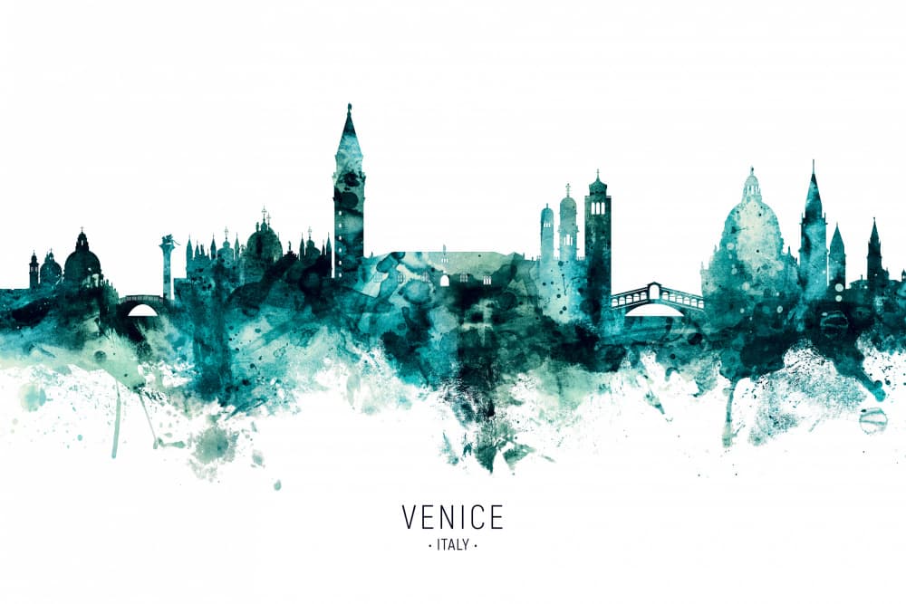 Venice Teal Skyline by Michael Tompsett — canvas wall art