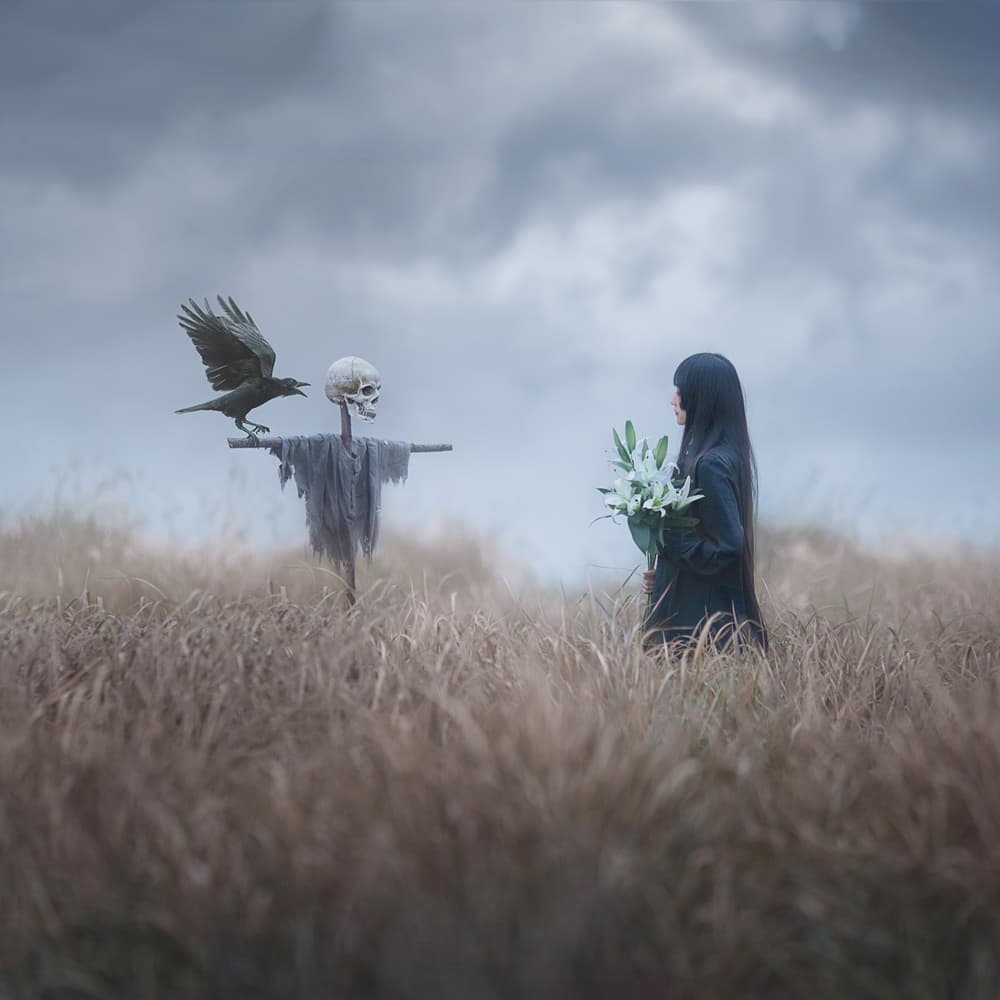 Woman Crow and Skull by Terry F — canvas wall art